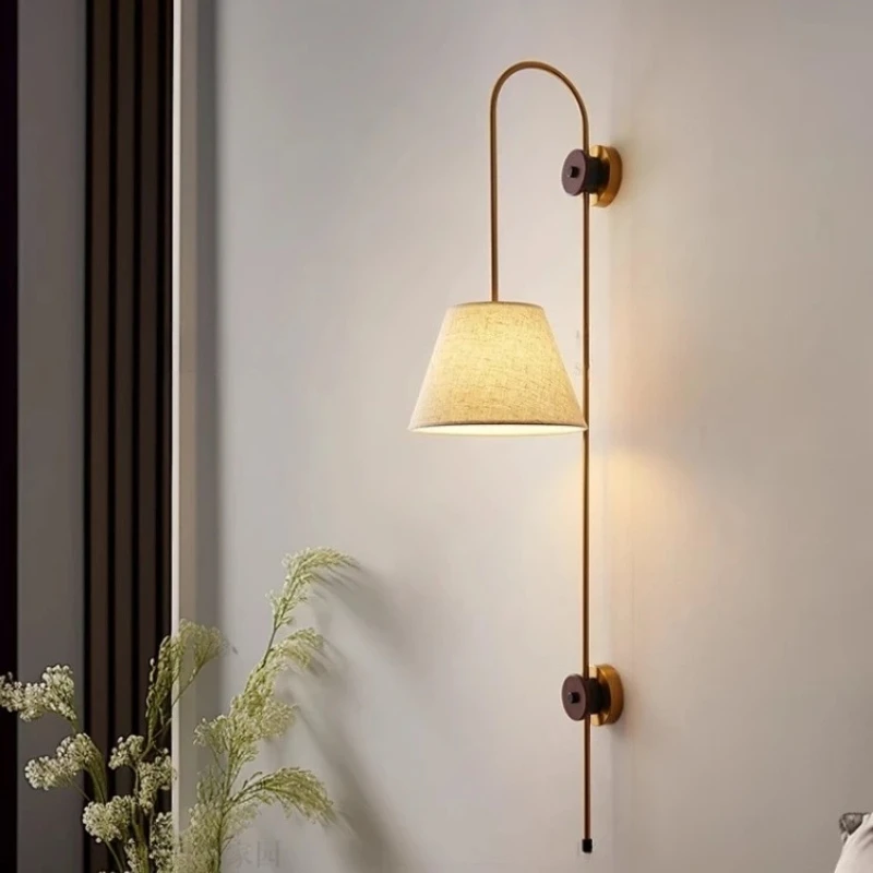 French Fabric Lampshade Wall Lamps Retro Living Room Decorative Home LED Sconces Background Wall Hotel Hallway Corridor Fixtures