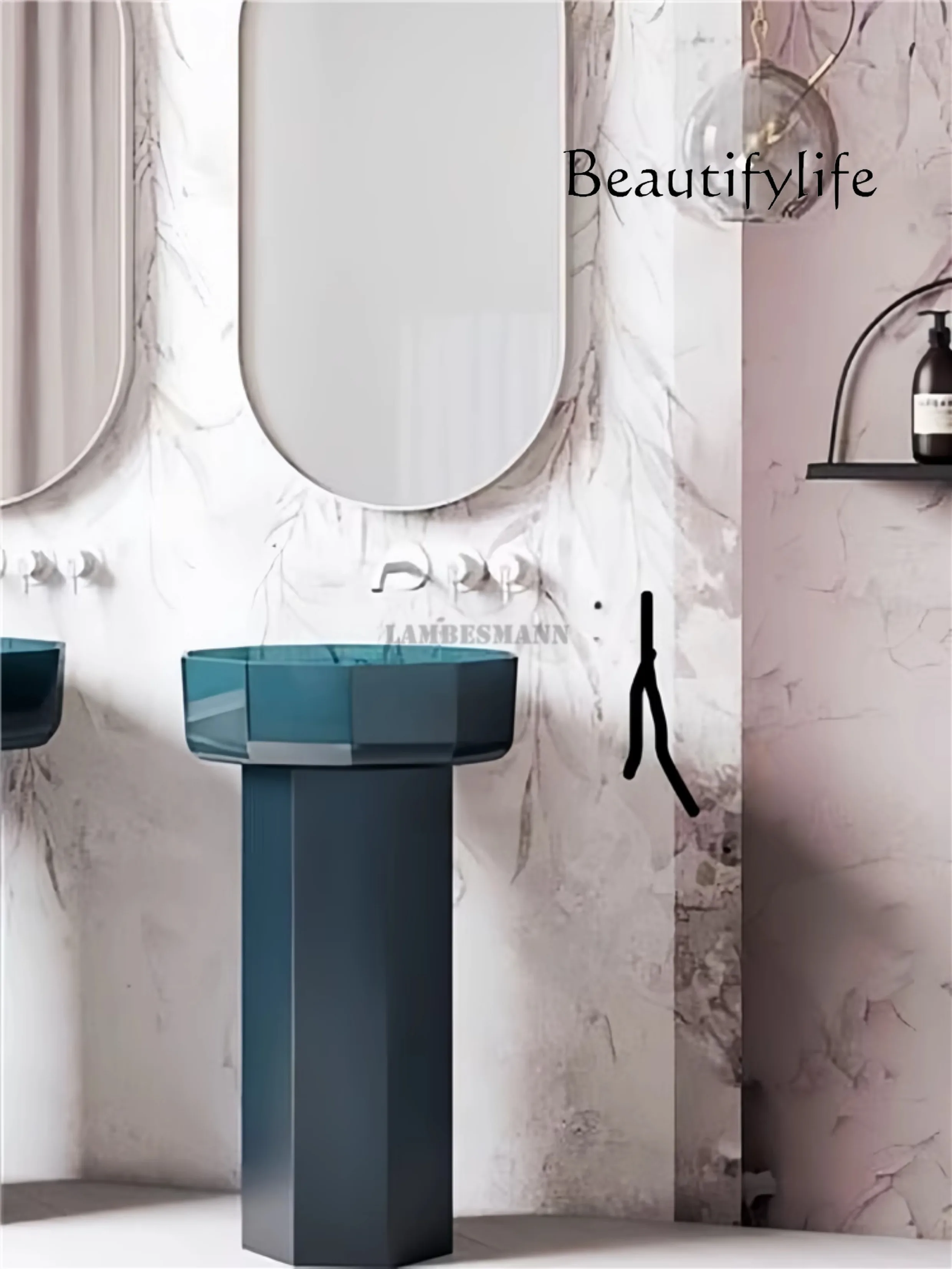 

Transparent column basin Integrated floor-to-ceiling wash basin Color resin wash table Customized column type