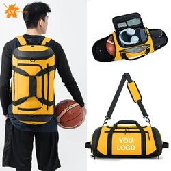 Bolsa deportiva de baloncesto personalizada, bolsa de fitness con separación en seco y húmedo, bolsa de almacenamiento de boxeo, bolsa de gimnasio con patrón de logotipo impreso