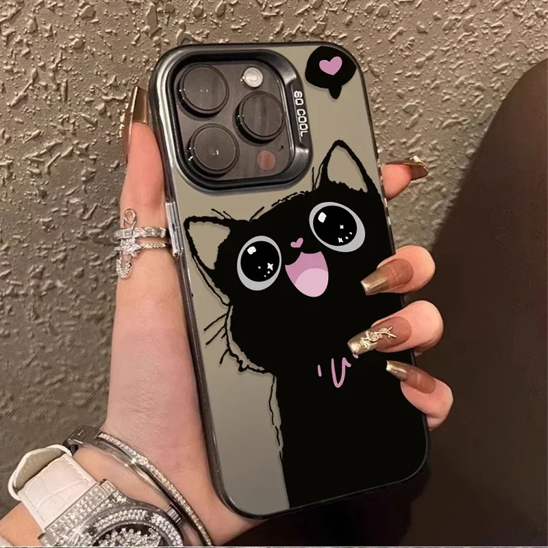 Cartoon Cute Black Cat Phone Case for Samsung Galaxy S25 Edge S24 S23 S22 S21 S20 Ultra Plus FE A56 A36 A26 Shockproof Cover