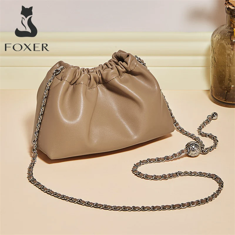 

FOXER Split Leather Lady's Shoulder Bag Small Chic Cross Body Bag 2025 Autumn Winter Elegant Office Purse Gift for Lover