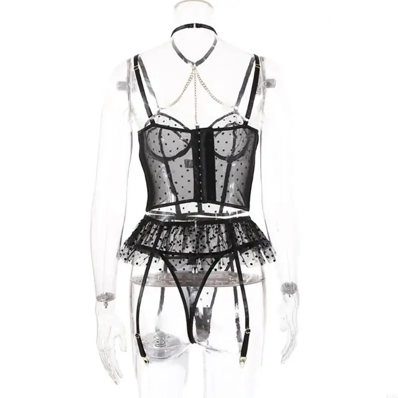 Bộ đồ ngủ dành cho phụ nữ bộ đồ ngủ trang phục quần áo áo ngực gợi cảm với thắt lưng garter e15c