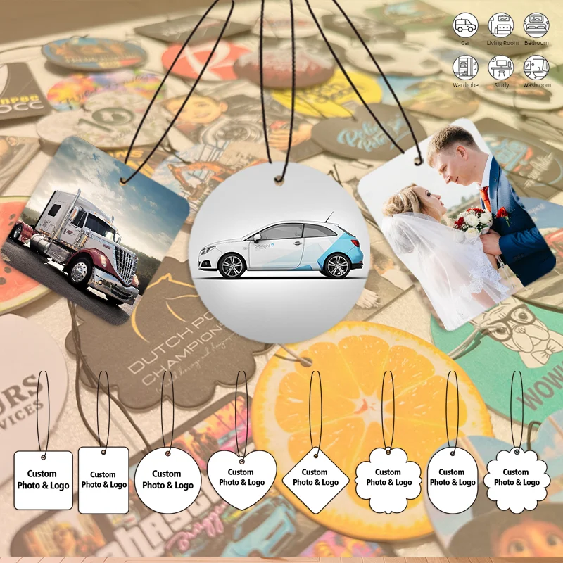 

100Pcs Custom Car Air Freshener Paper Scent Cards Double Sided Different Image Personalized Hanging Aroma Tablet