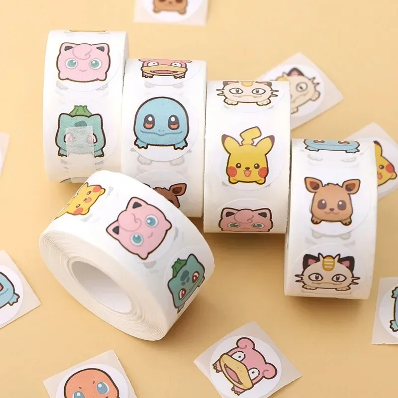 Pegatinas de Pokémon 500 uds/rollo Diy dibujos animados Kawaii Anime sello redondo pegatinas lindo libro portátil calcomanías recompensa niños juguetes regalos