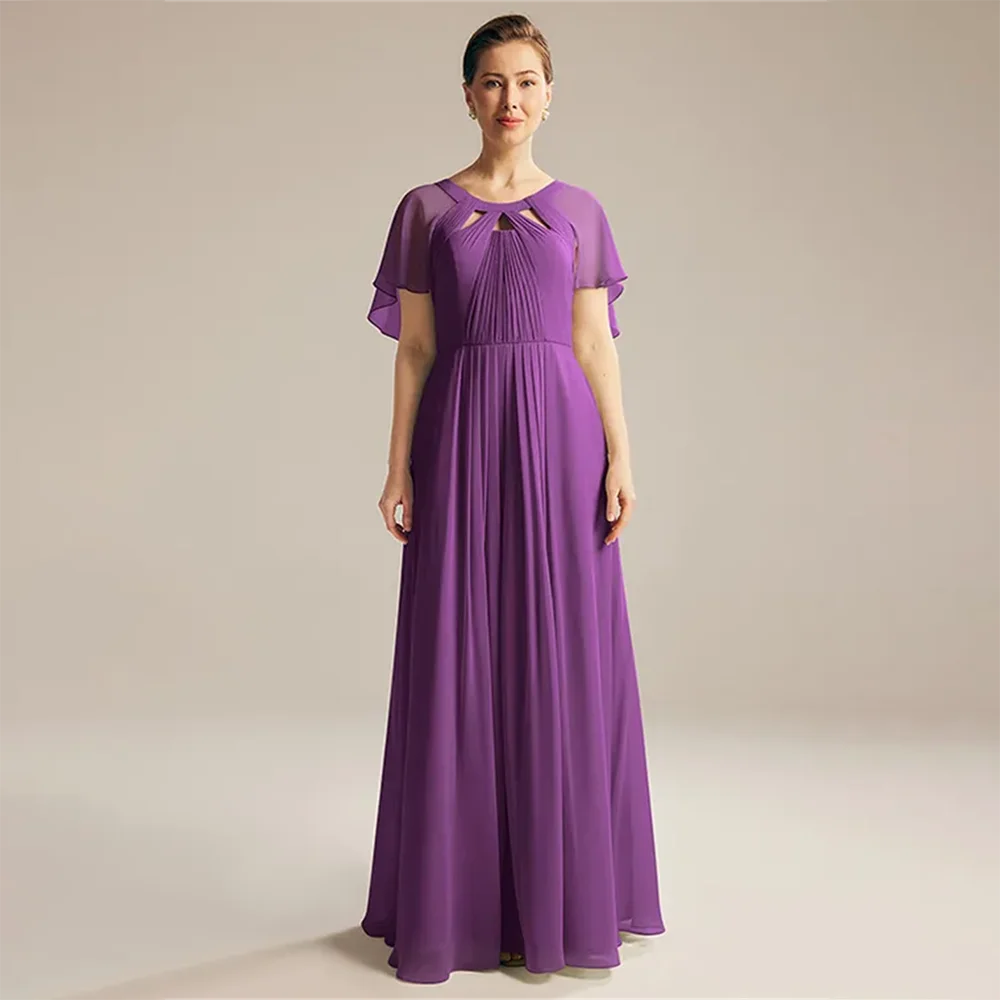 

Elegant mother of the bride dress Chiffon Short Sleeve Round Neck A-Line Pleated Dress robes invitée mariage Customized