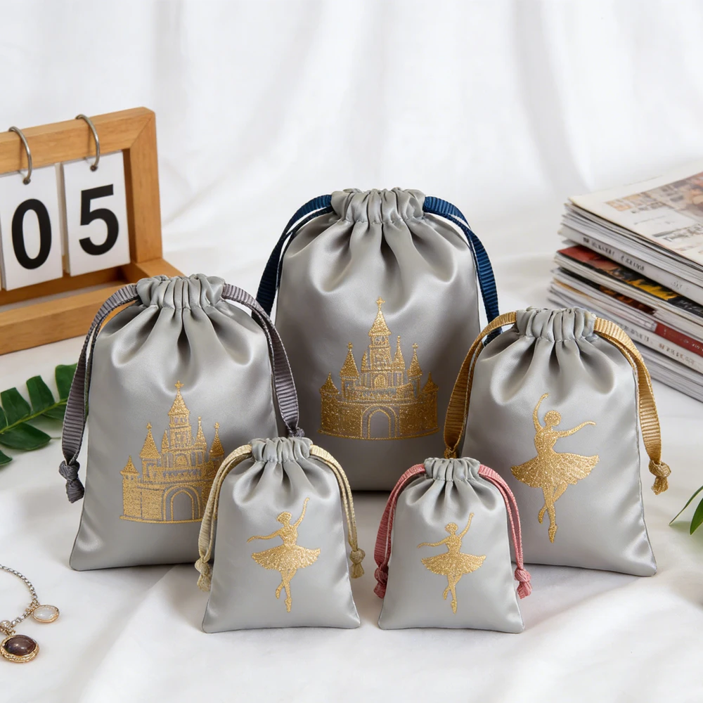 

50Pcs Personalization Satin Silk Drawstring Bag for Jewelry Perfume Wig Gift Packaging Custom Logo Flannel Velvet Storage Bag