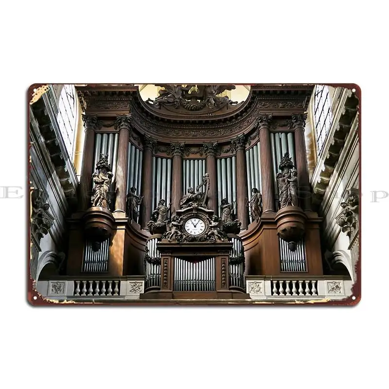 Pipe Organ In St Sulpice Paris Metal Plaque Poster Living Room Funny Living Room Designer Funny Tin Sign Poster