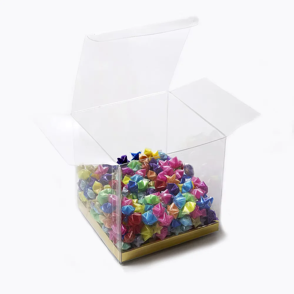 50pcs 8X8X4cm（3.15X3.15X1.57inch) Clear Plastic PET Foldable Square Display Boxes PVC Gift Doll Packaging Transparent