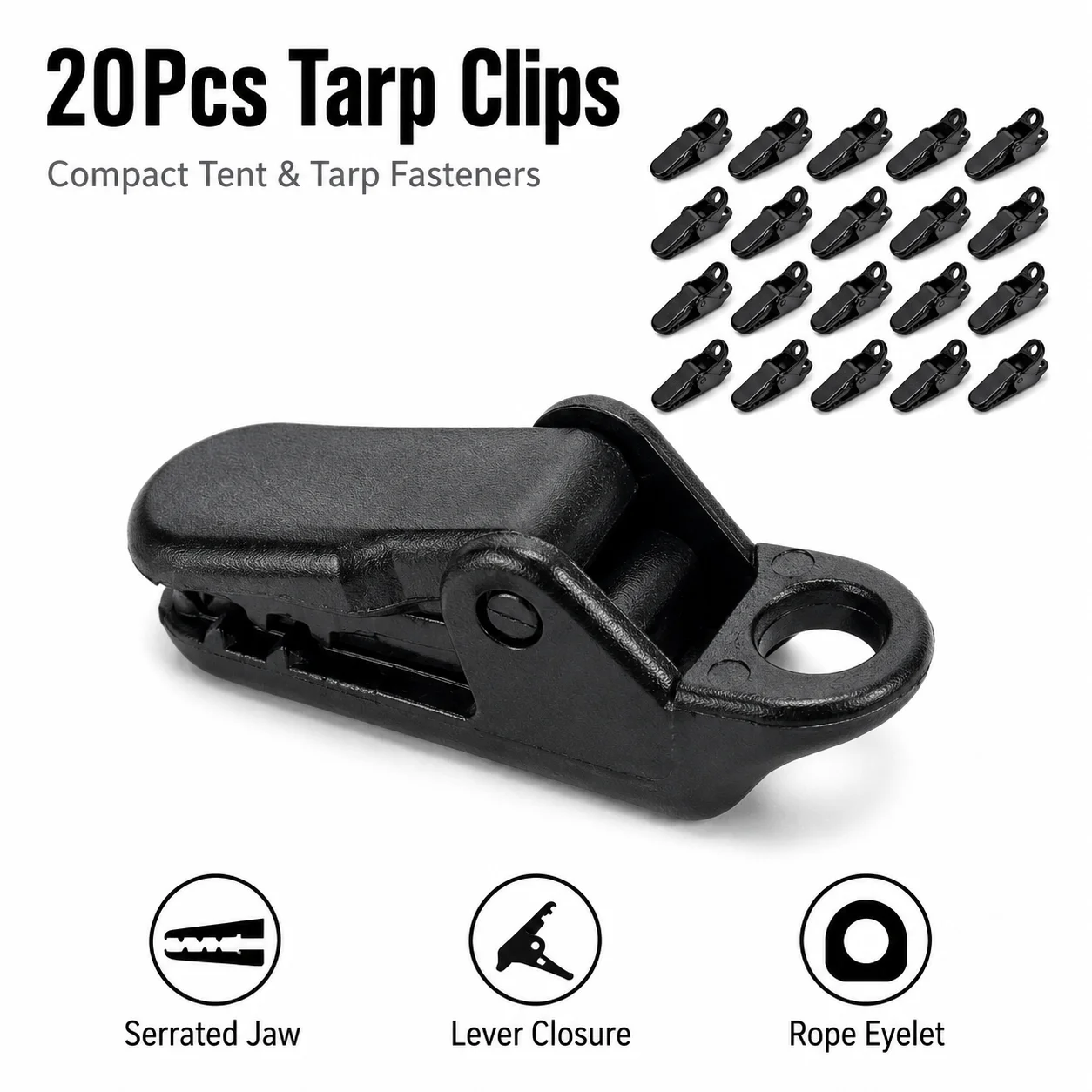 20/40Pcs Tent Tarp Clips Plastic Awning Clamps with Rope Hole for Camping Canopy Tarpaulin Outdoor Shelter Accessories