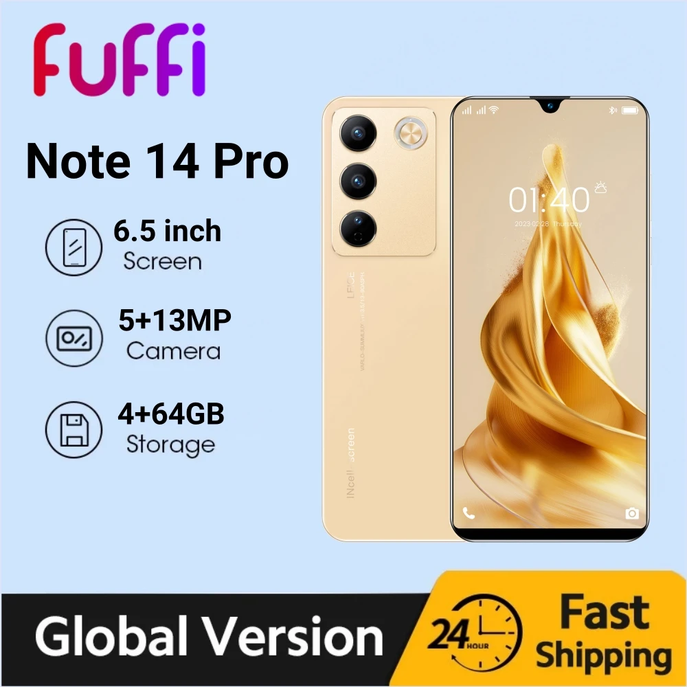 FUFFI 노트 14 프로 스마트폰, 6.5 인치, 4GB RAM,64GB ROM,5 + 13MP 카메라, 안드로이드 휴대폰, 4500mAh, 듀얼 SIM