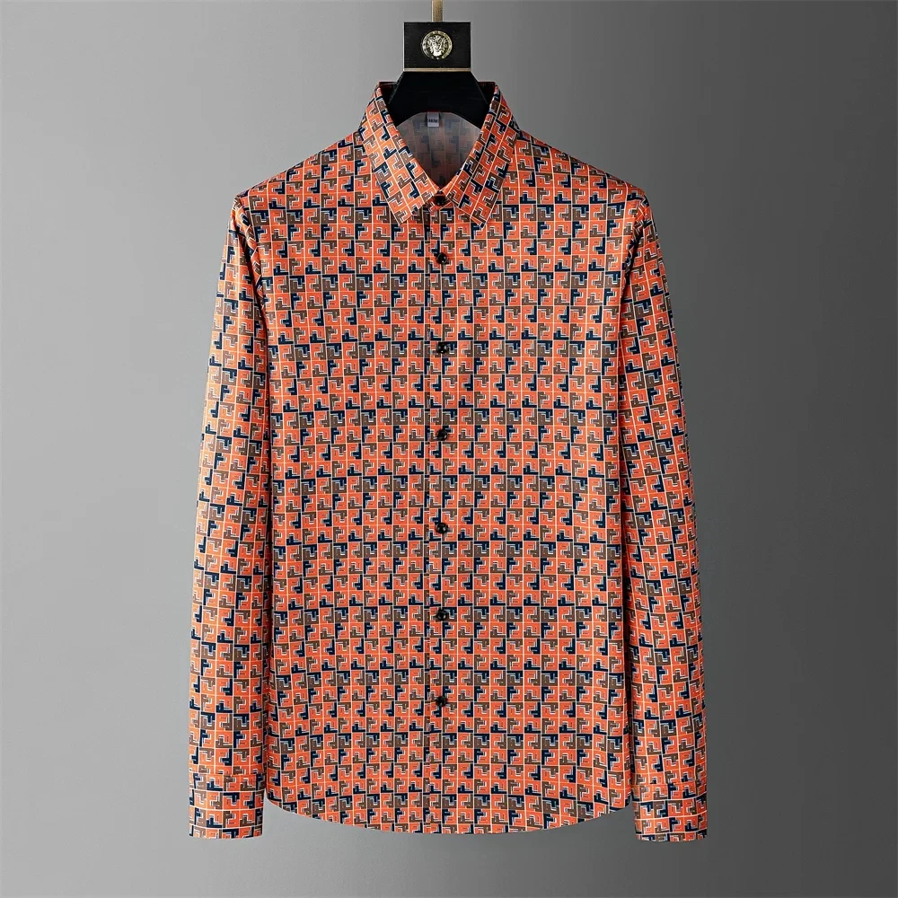Luxury printed shirt men\'s long-sleeved casual shirt fashionable street Korean high-end sense oversized comfortable men\'s XS-6XL
