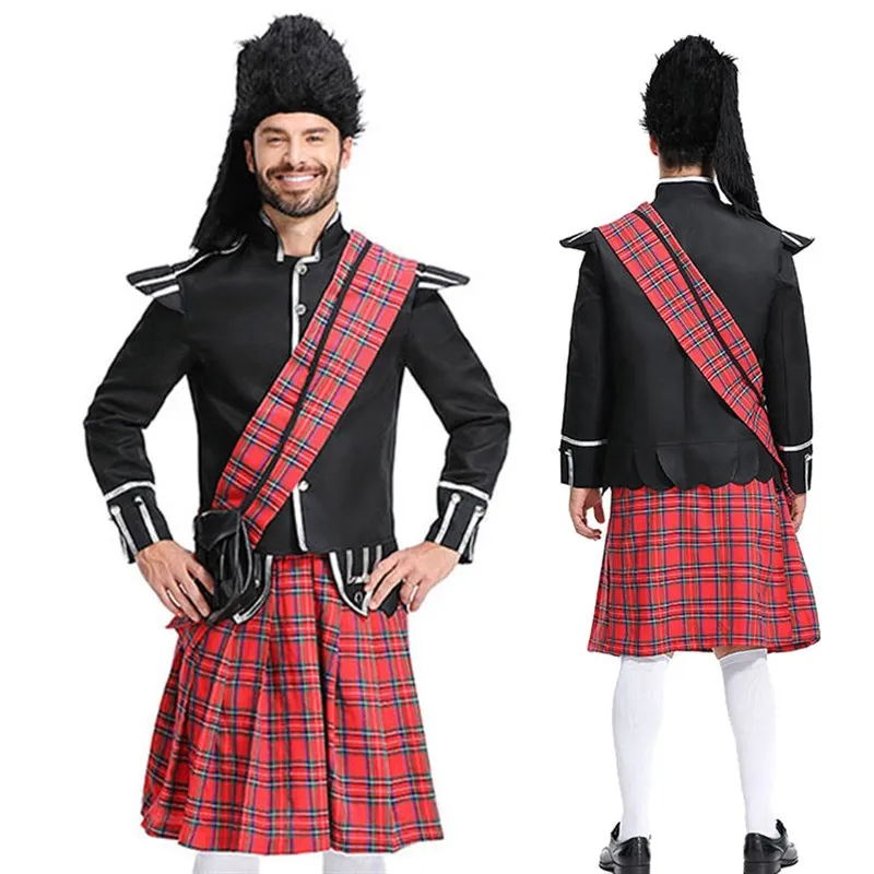 

Scottish Traditional Plaid Halloween Costume Soldier Performance Uniform Women's National Stage Clothing Polyester Material