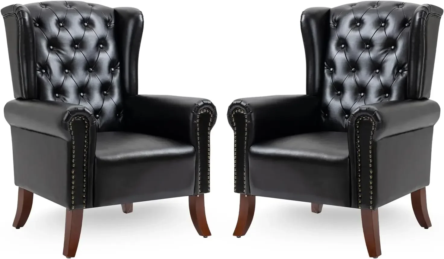 Faux Leather Accent Chairs Set of 2, Mid-Century Modern Living Room Chairs Upholstered Club Arm Chair, Single Sofa Chair