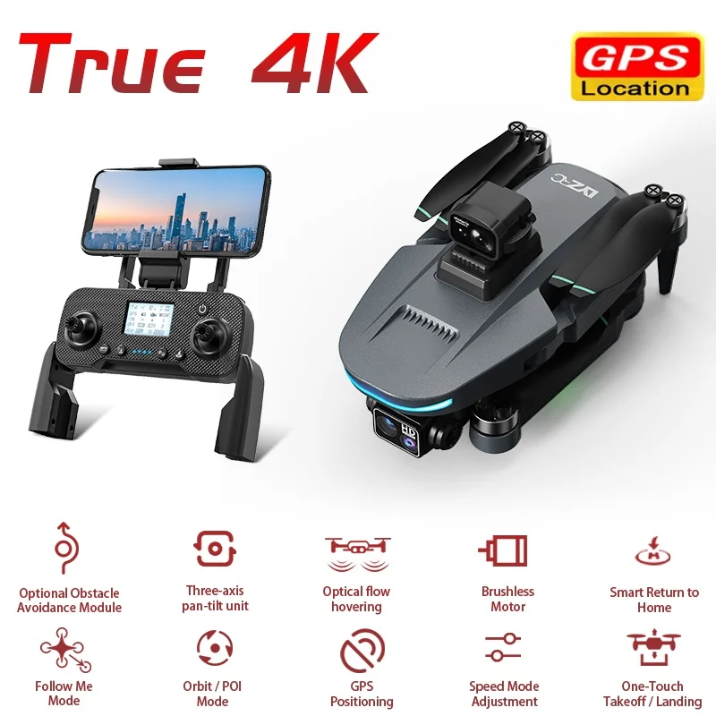 Real 4K Obstacle Avoidance 3 Axis Gimbal Brushless GPS Return RC Drone FPV Drone Optical Flow Hover Remote Control Quadcopter