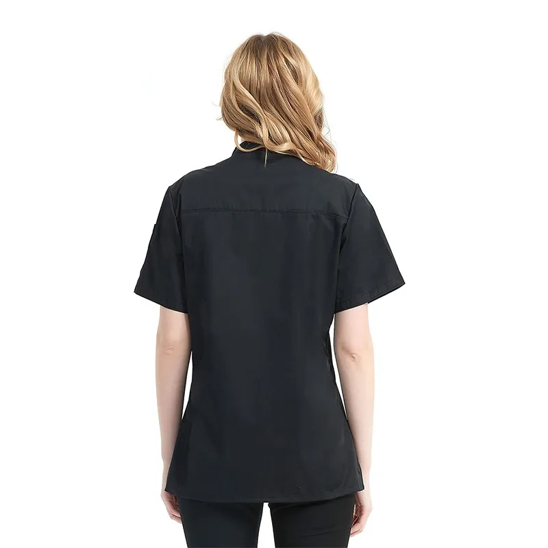 Unisex Chef Uniform Kitchen Hotel Restaurant Bakery Cook Work Clothes Short Sleeve Shirt Chef Jacket Tops for Waiter Overalls