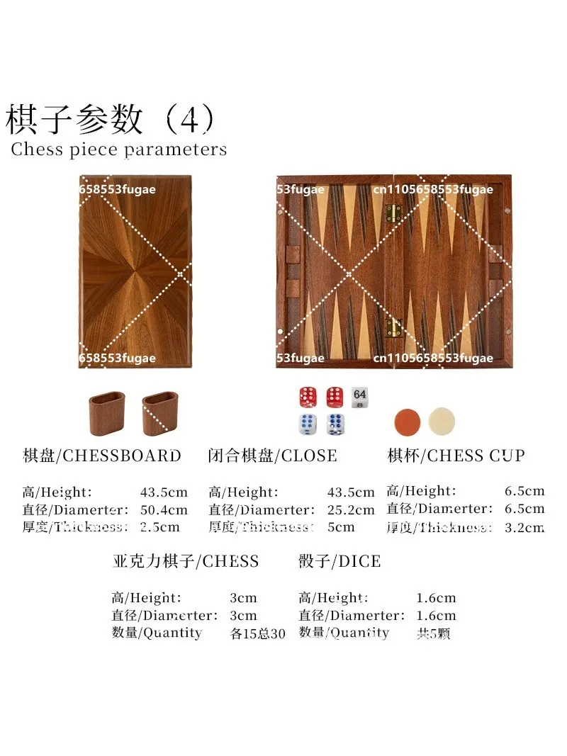 Multi-Size Solid Wood Backgammon Set Premium Mahogany with Solid Wood Veneer Exquisitely Crafted