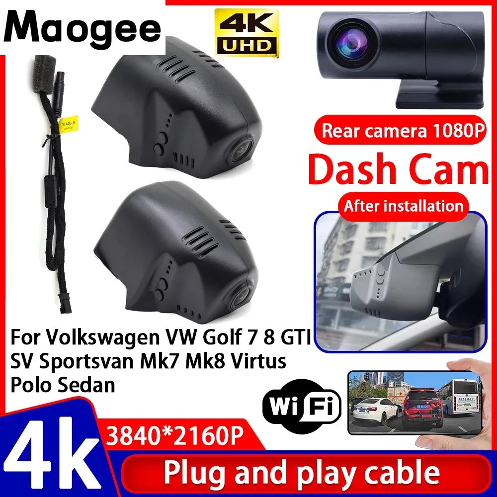 Grabadora de Video 4K, Cámara DVR para Auto, Plug and Play, para Volkswagen VW Golf 7 8 GTI SV Sportsvan Mk7 Mk8 Virtus Polo Sedan