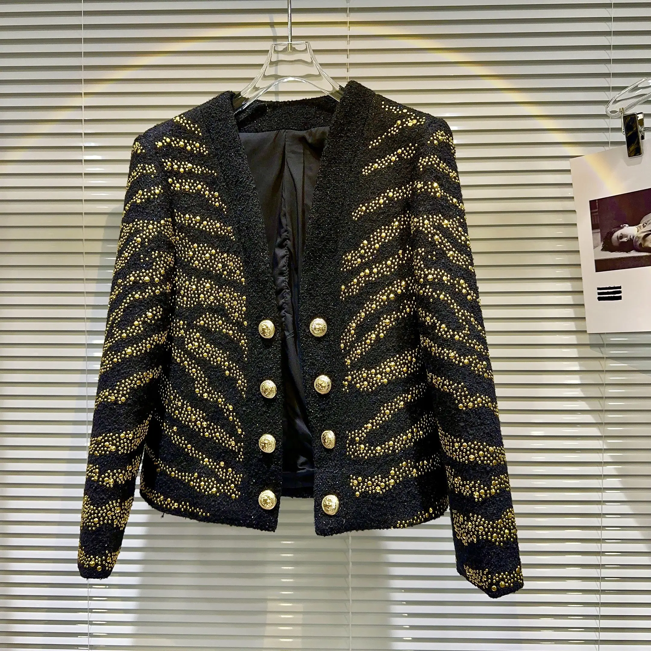 

Winter 2025 New Sle ort Jaet Top Heavy Gold Rivet Tiger Pattern Ladylike Fraance Sle Faion for Women Ladies