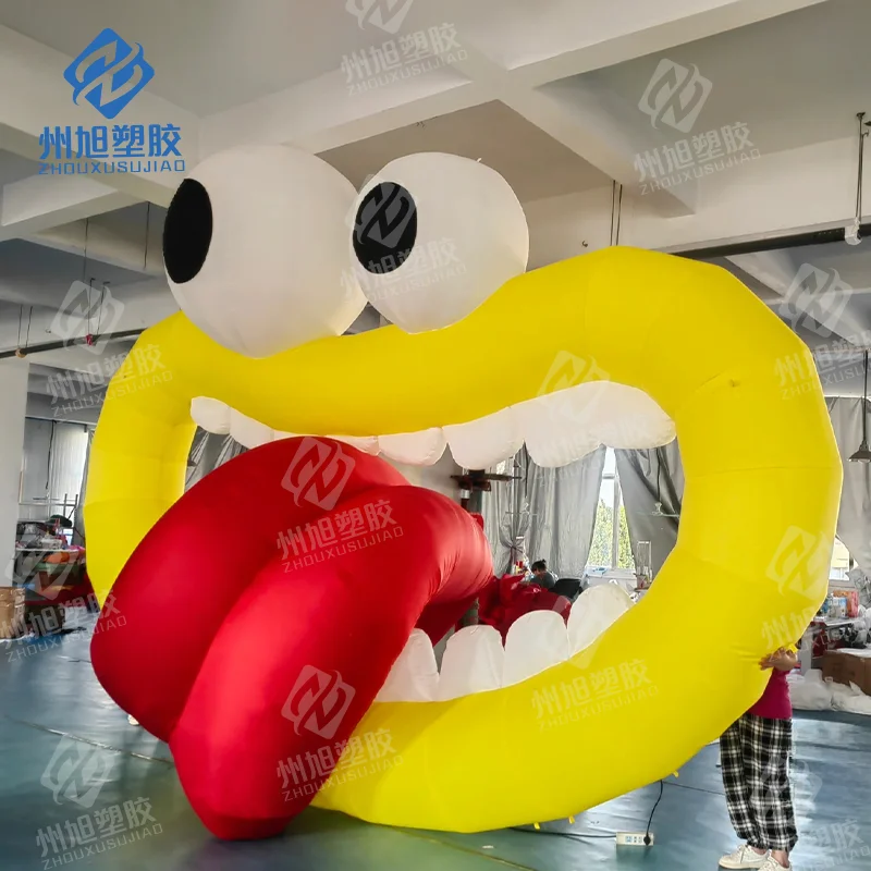 

Inflatable big mouth scary cartoon prop opening lip yellow doll for children park mall festival decoration
