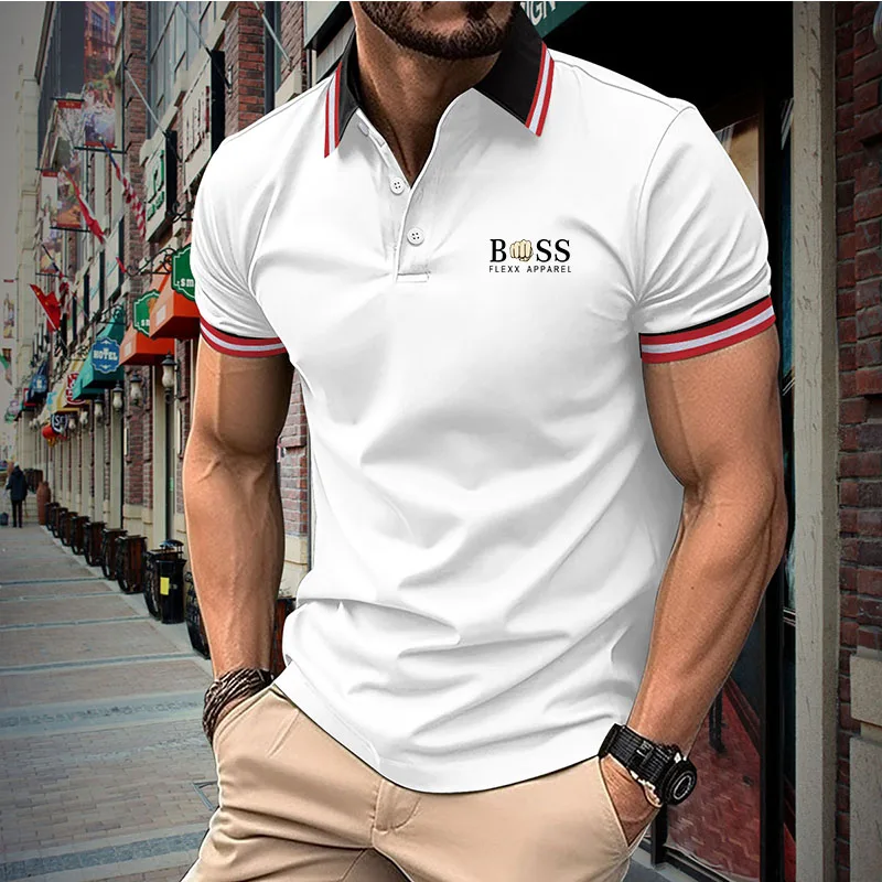 2024 Summer men\'s short-sleeved POLO shirt thread collar casual T-shirt printed breathable high-quality T-shirt street casual cl