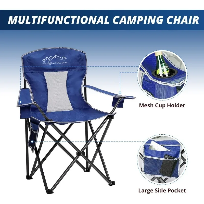 Oversized Portable Outdoor Chairs, Weight Capacity 325 lbs with Cup Holder, Storage Pocket, Carry Bag