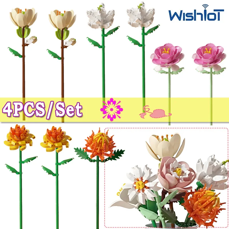 

Искусственные конструкторные блоки для сборки цветов: камелия/ромашка/жасмин. Декоративные растения. Сборные игрушки. Маленькие кирпичики MOC. Подарки для девочек.