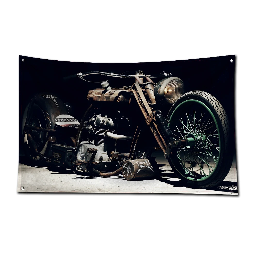 3x5 Ft Motorcycle on the way Banner Flag Motorcyclist Poster Wall AD Vintage Sign Dark Motor Car Man Cave Garage Pub Club Bar - Detail 1