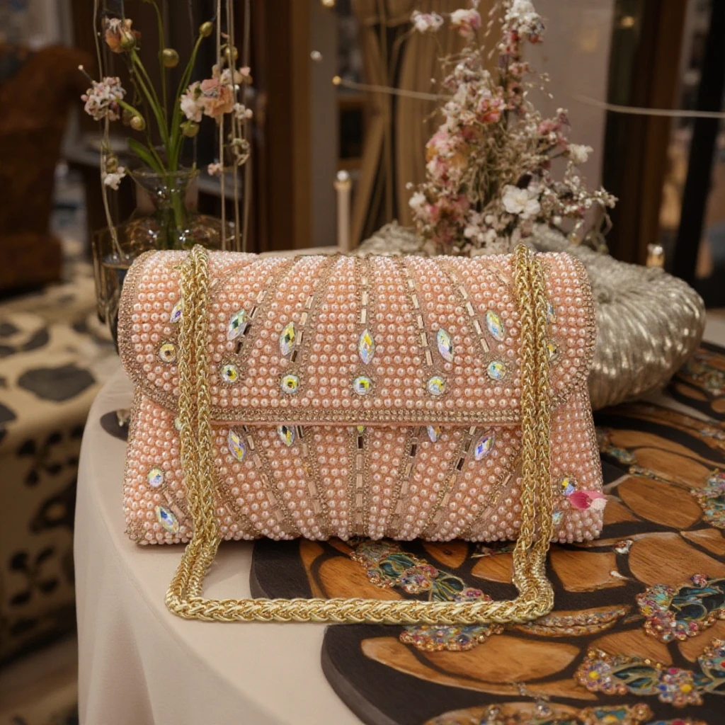 

Luxury Handmade Evening Bag Women New Stylish Single Vintage Open Waist Closure Chains Luxury Crafts' Fashion Customization