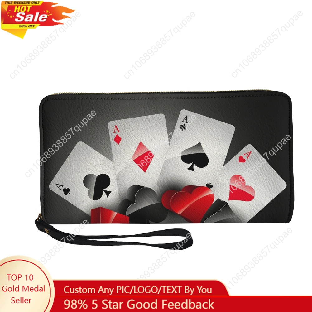 

Playing Card Poker 3D Printed Pattern Custom Wallet Purse Mens Womens Zipper Long Wallets Double Print Portable Wallet Gift Bag