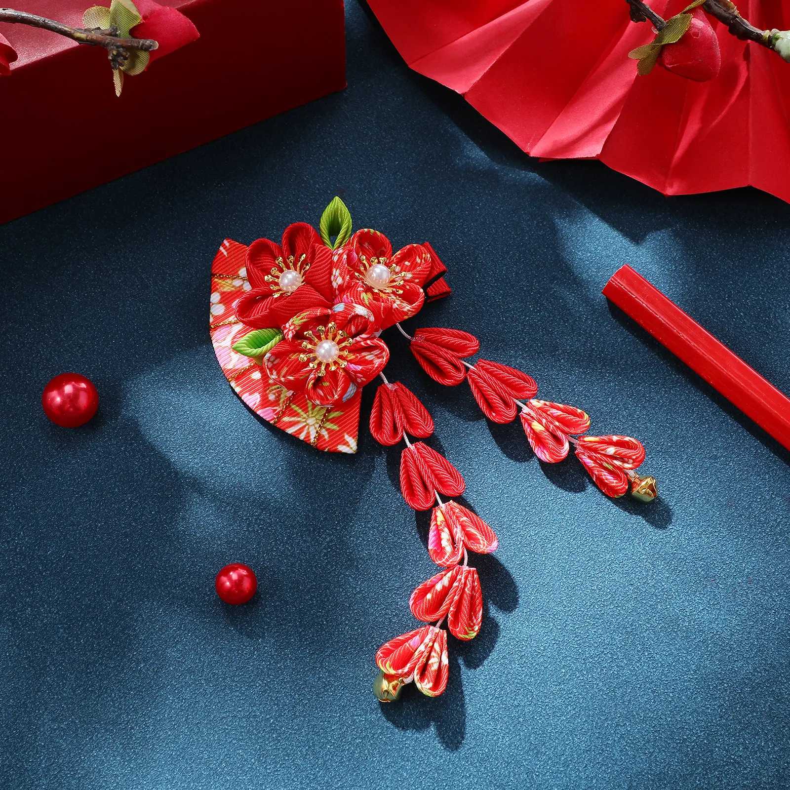 

Tassel Bell Hair Clip Japanese Style Fan Shape Headdress For Kids Girls Festival Wedding Party Daily Wear Hair Decoration