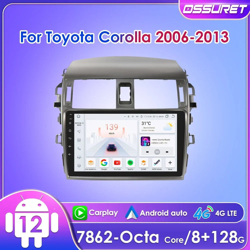 

9" Ossuret 2Din Android12 Car Radio for Toyota Corolla E140 E150 2006 - 2013 Multimedia Navigation GPS RDS DSP 4G CarPlay SWC