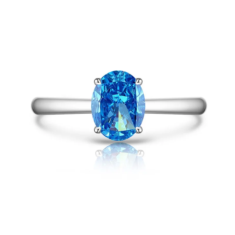 925 Sterling Silber Funkelnder Eisblumenschliff 6 * 8 mm Taubenei Zirkon Ring Damenmode Einfacher klassischer Ehering – Detail 12