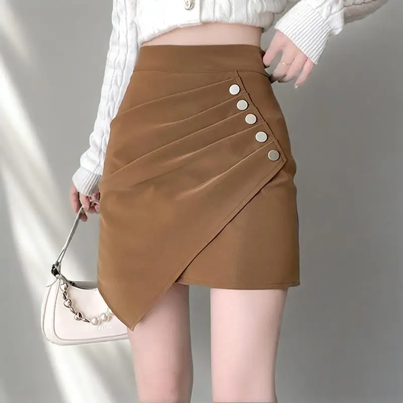 

Модные бархатные юбки нестандартной формы из искусственной кожи, женские шикарные складки, осенне-зимние женские мини-юбки трапециевидной формы с высокой талией