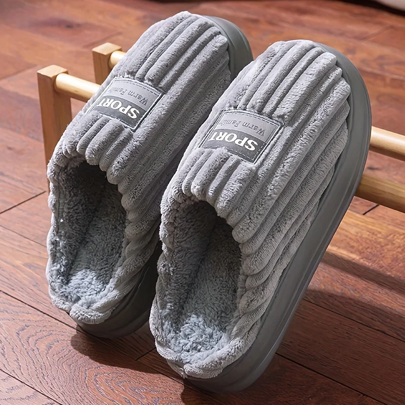 House Slippers For Men Furry Cozy Memory Foam Round Toe Couple Shoes Warm Winter Soft Plush Slippers