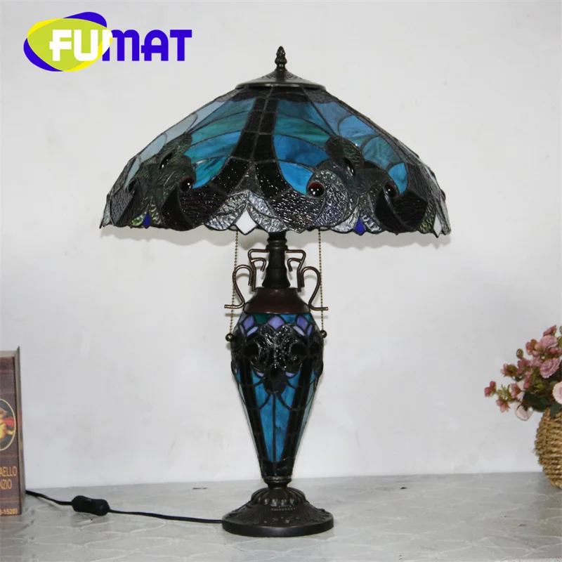 FUMAT Tiffany vintage style stained glass child lamp decoration villa living room bedroom bedside dual-head desk lamp