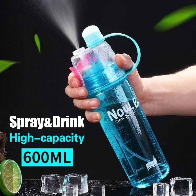 600ML Water Bottle With Straw Drink Spray Cup Cycling Hiking Outdoor Sports Solid Plastic Spray Cool Outdoor Water Bottle