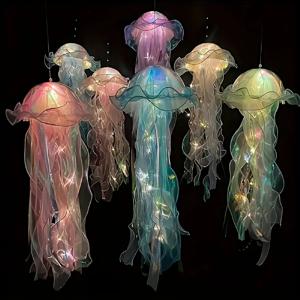 1pc Handmade DIY Jellyfish Lantern, Upgraded Thick Material, Decorative Hanging LED Light, Room Decoration Light