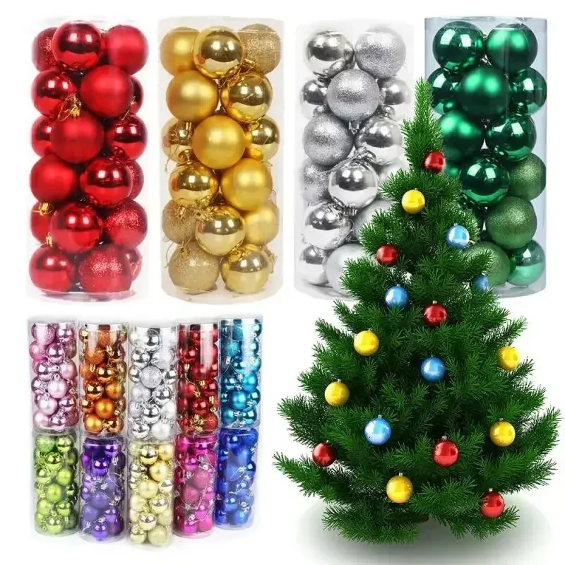 24 Uds. Bolas de árbol de Navidad de 3/4/6cm, decoraciones de bolas de Navidad Multicolor, adornos navideños con purpurina, adorno de bola, decoración del hogar para fiesta