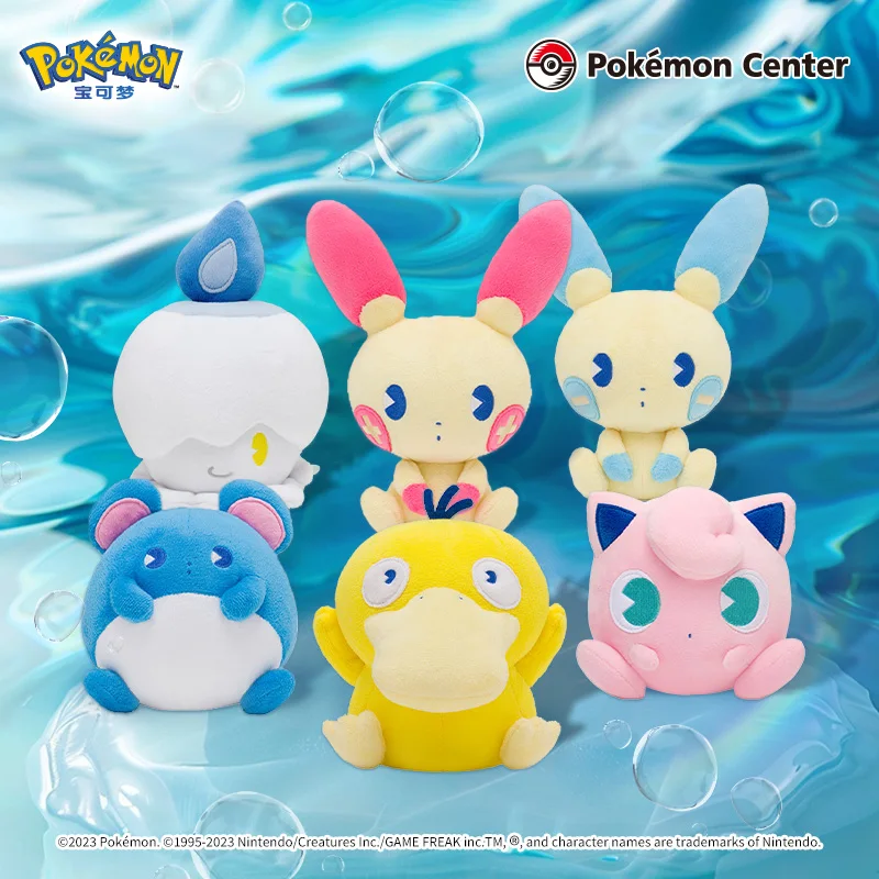 Genuine Pokemon Plush Toy Refreshing Soda Series Stuffed Plushine Dolls Jigglypuff Psyduck Marill Litwick Plusle Minun Toys