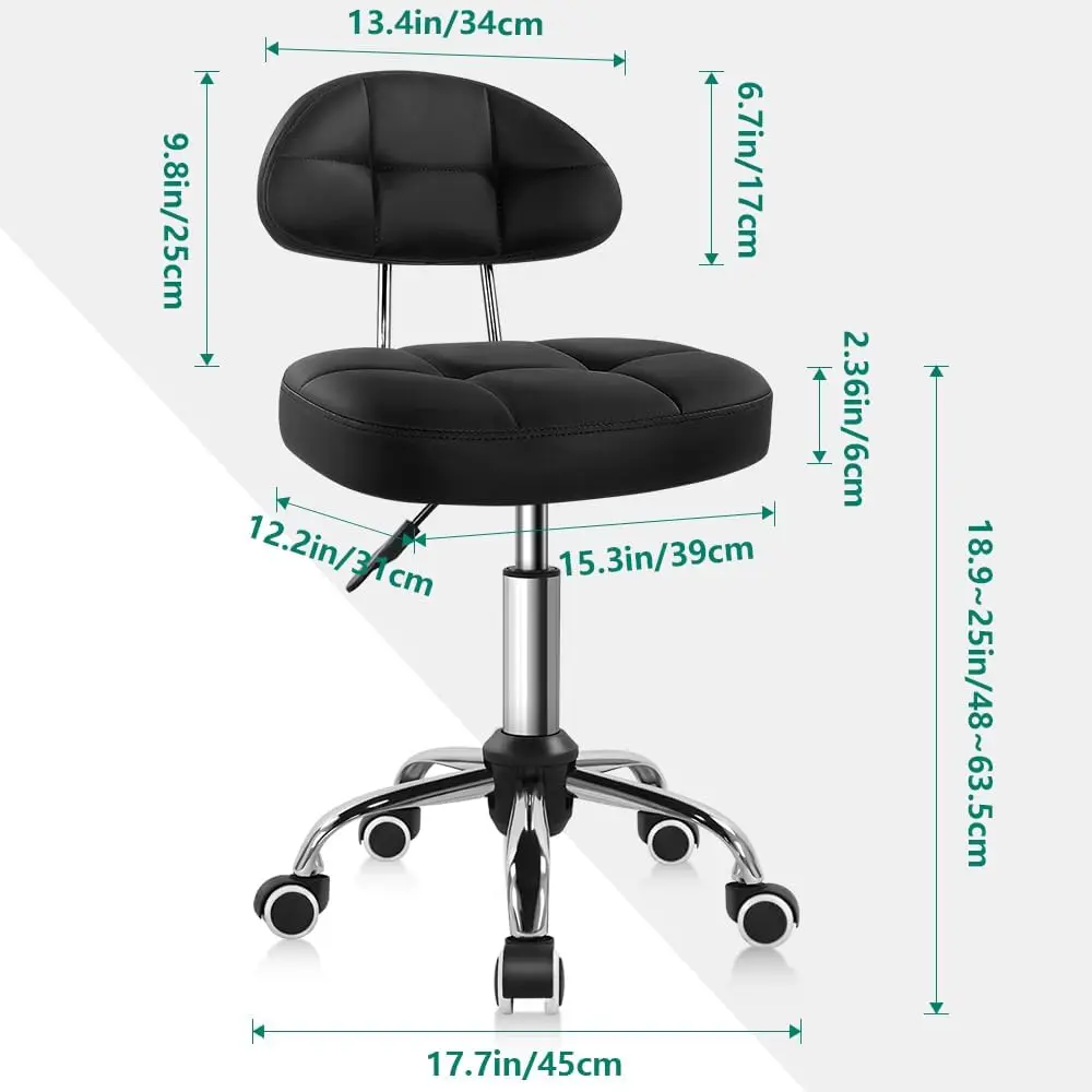 Adjustable Swivel Rolling Stool with Backrest for Work, Salon, and Home Use - Durable and Comfortable