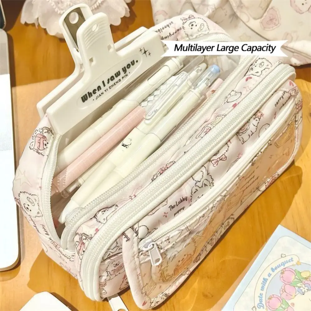 High Quality Cute Puppy Pencil Case Transparent Multifunction Stationery Bag Large Capacity Student Supplies Storage Bag
