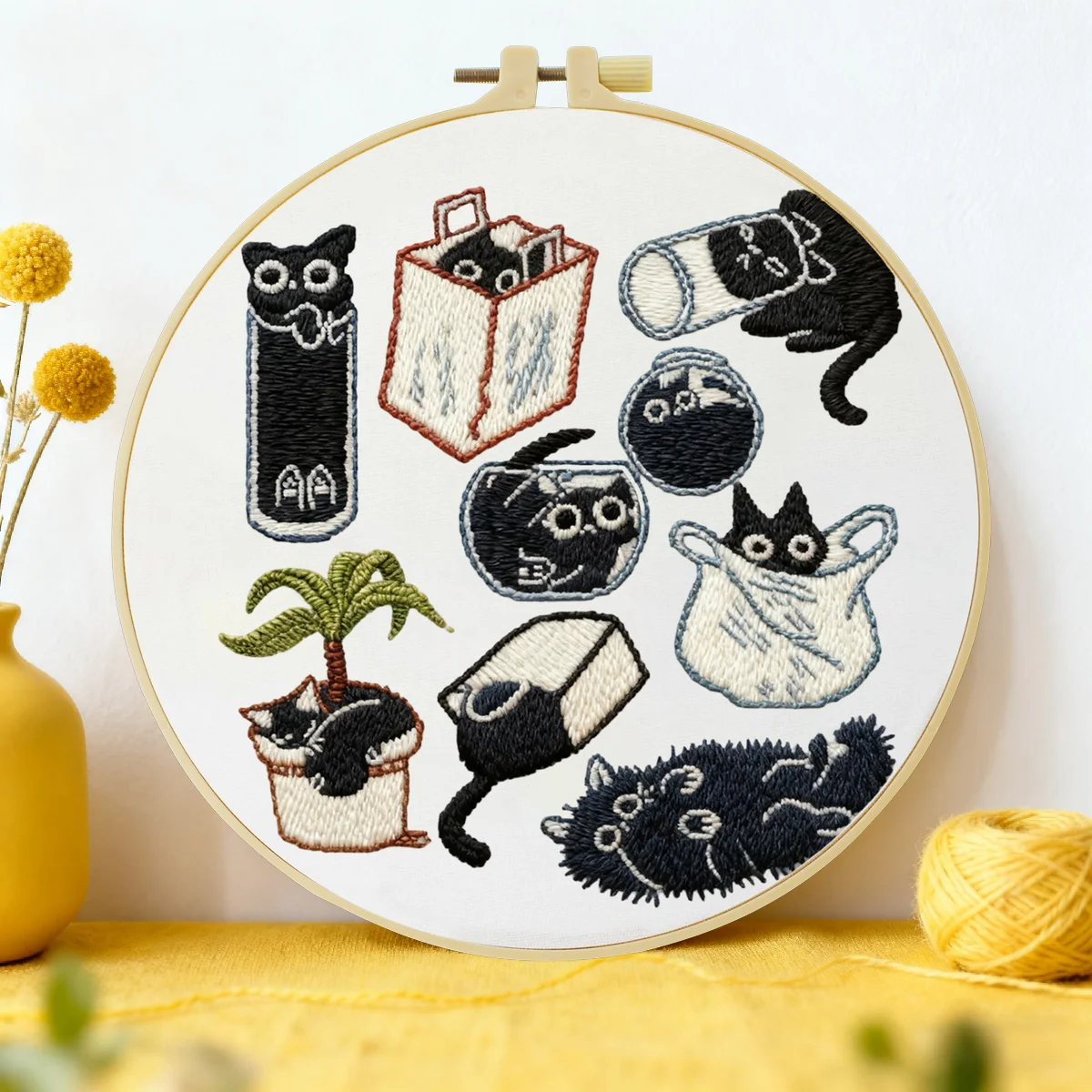 1 Stück 20X20CM/15X15CM 7,87/6,3 Zoll Katzen-Stickerei-Starter-Kit DIY-Kit DIY-Stickerei-Set Handarbeiten Nähkunst Nadelkunst – Detail 1