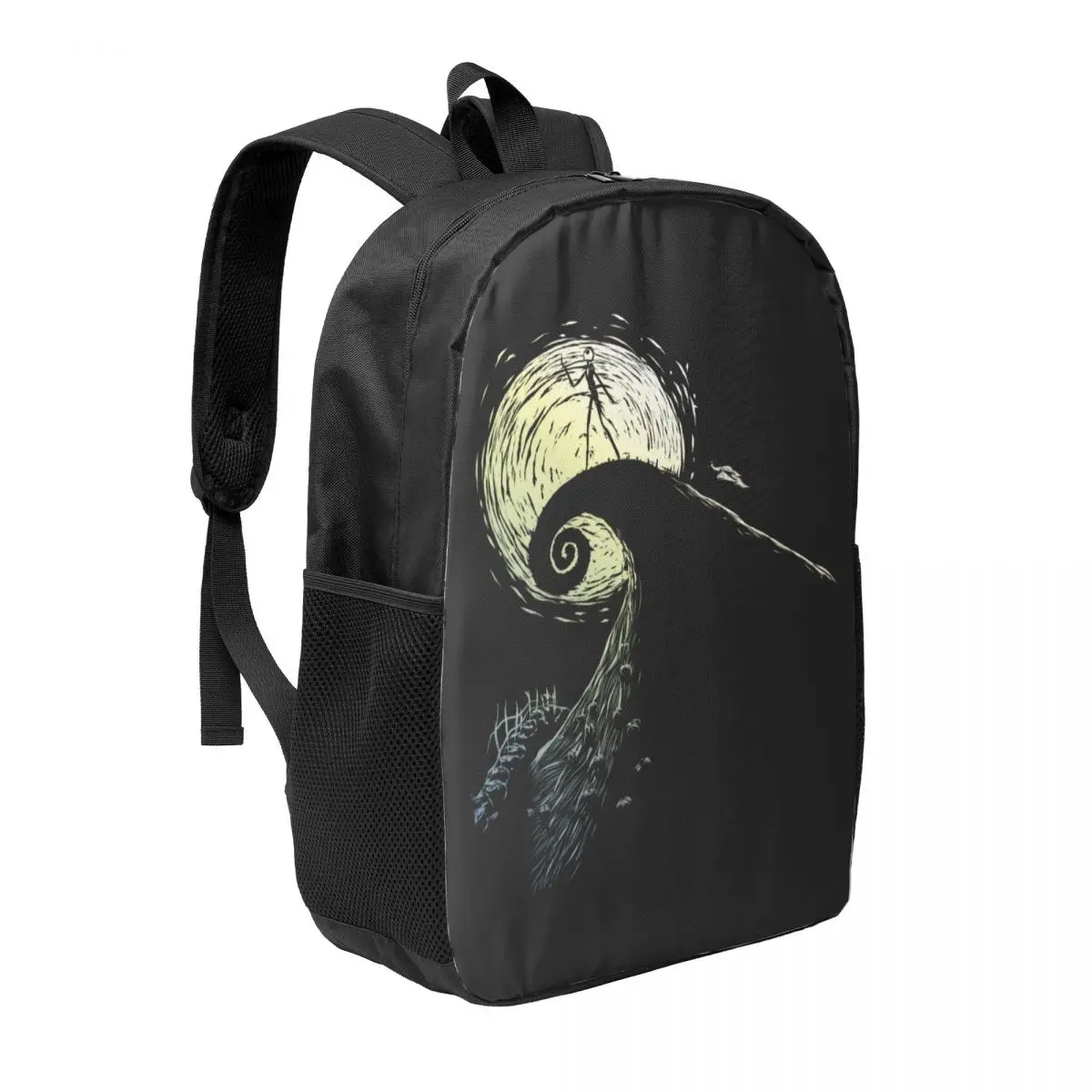 Custom Halloween Jack Skellington Moonlit Spiral Hill Backpacks School College Students Bookbag Fits 15 Inch Laptop Bags