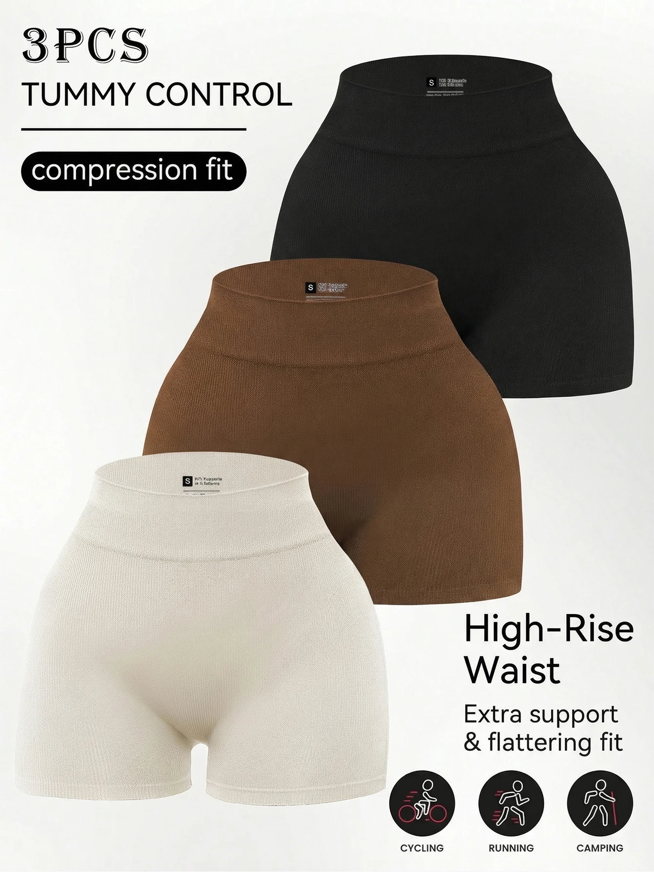 3 piezas de leggings 3/4 de cintura alta para mujer, shorts negros de yoga, shorts de fitness, shorts para correr, shorts moldeadores