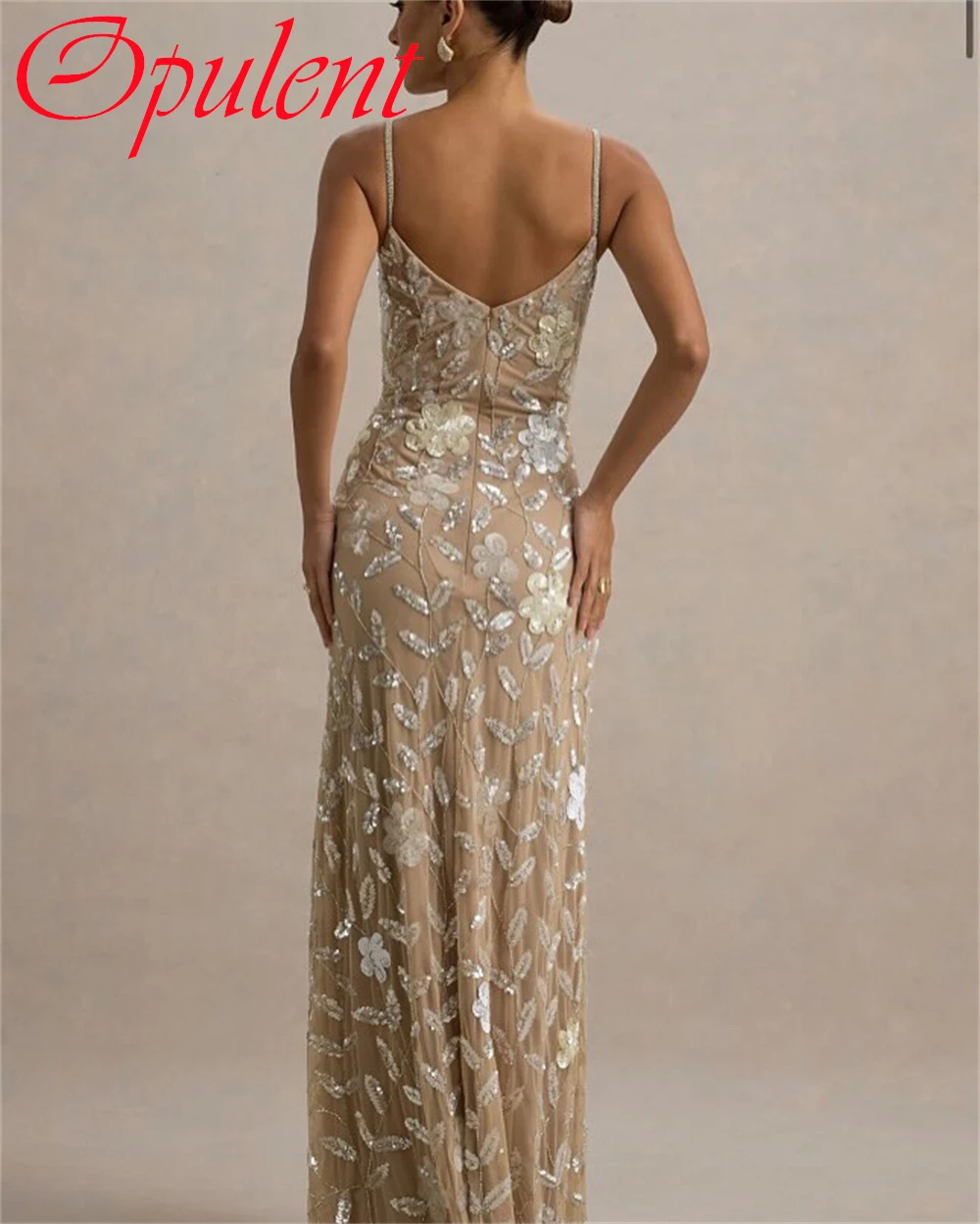 Vestido de noche delicado personalizado de Jersey de color marfil, elegante vestido de cóctel con tirantes finos y cuello en V, exquisito vestido de fiesta con cremallera en la espalda