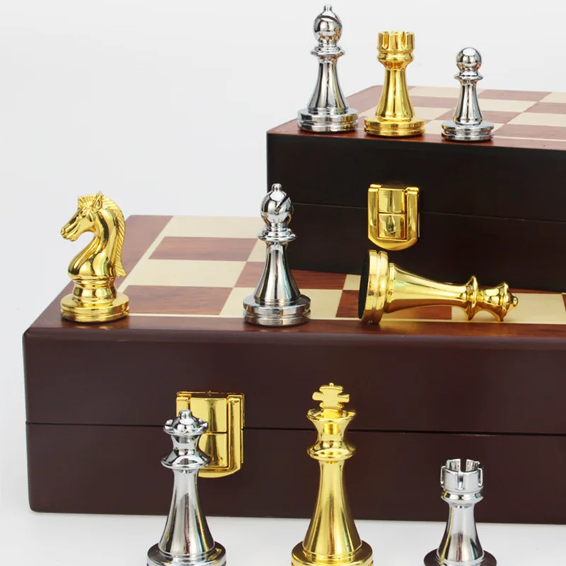 Professional Metal Chess Folding Wooden Checkerboard High-end Puzzle Chess Game