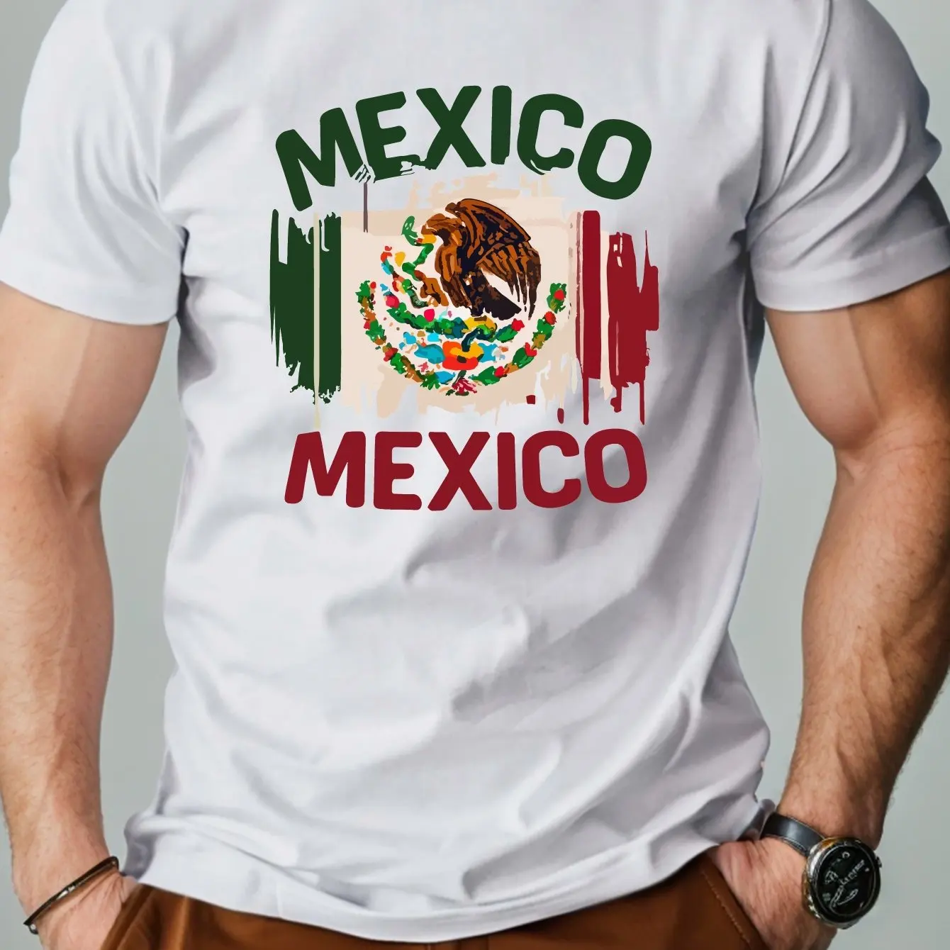 Men's T-shirt Mexican Flag Short Sleeve Casual O Neck Sportshirt Outdoor Pullover Streetwear Top Tees Male Oversized Clothing