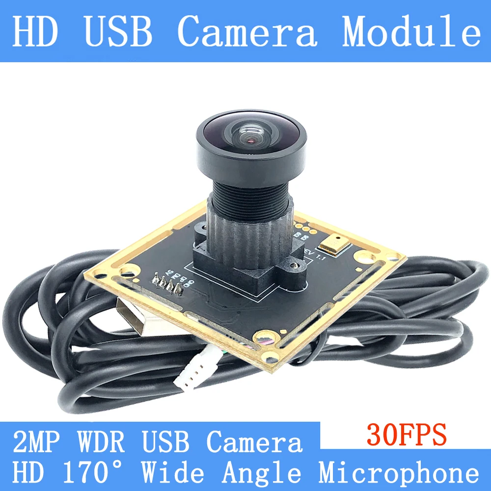 2MP 170° Wide Angle Webcam Backlight Shooting Wide Dynamic UVC 30FPS 1080P USB Camera Module Support Audio