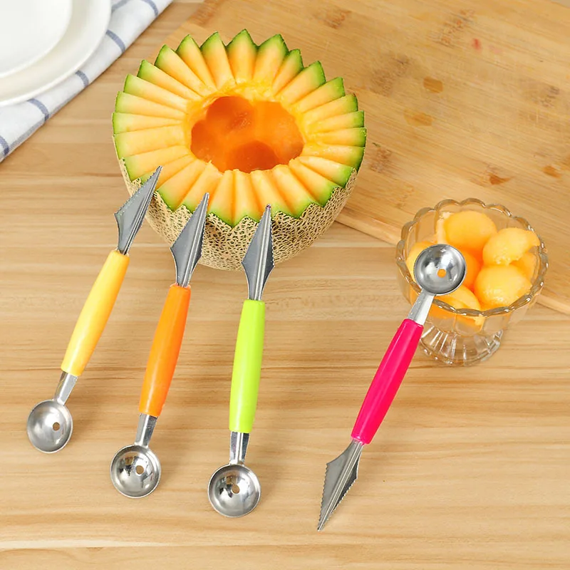 Multi Function Fruit Slicer Double Headed Scoop Carving Knife Stainless Steel Ice Cream Digging Spoon Watermelon Scoop Cutter