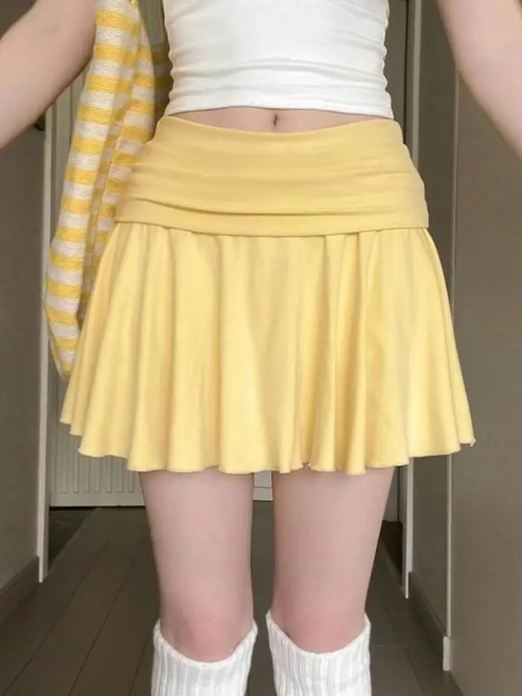 

Желтая балетная спортивная юбка, женская летняя трапециевидной формы с высокой талией, антилегкая танцевальная теннисная юбка для горячих девушек в американском стиле